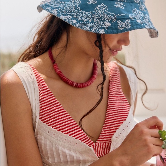 New Free People Blue Reversible Multicolor Paisley Bucket Hat